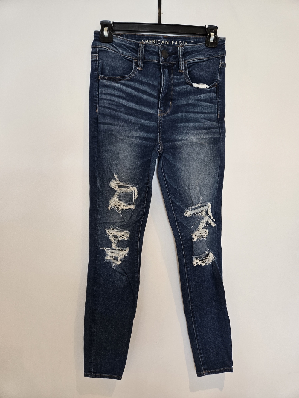 American Eagle Outfitters Women's Distressed Dark Blue Skinny Jeans